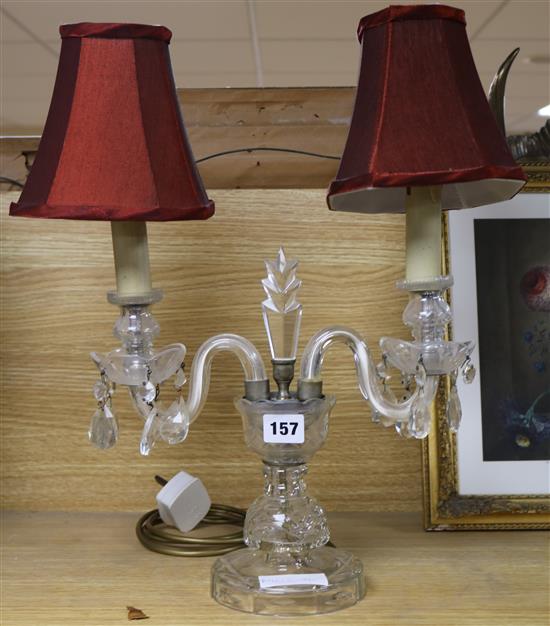 A cut glass twin branch table lamp 28cm